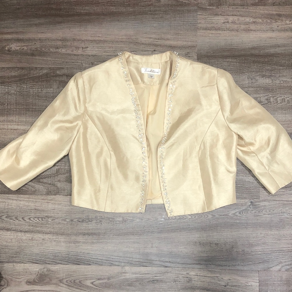 Tradition Truly Me Cream Cropped Beaded-Trim Jacket